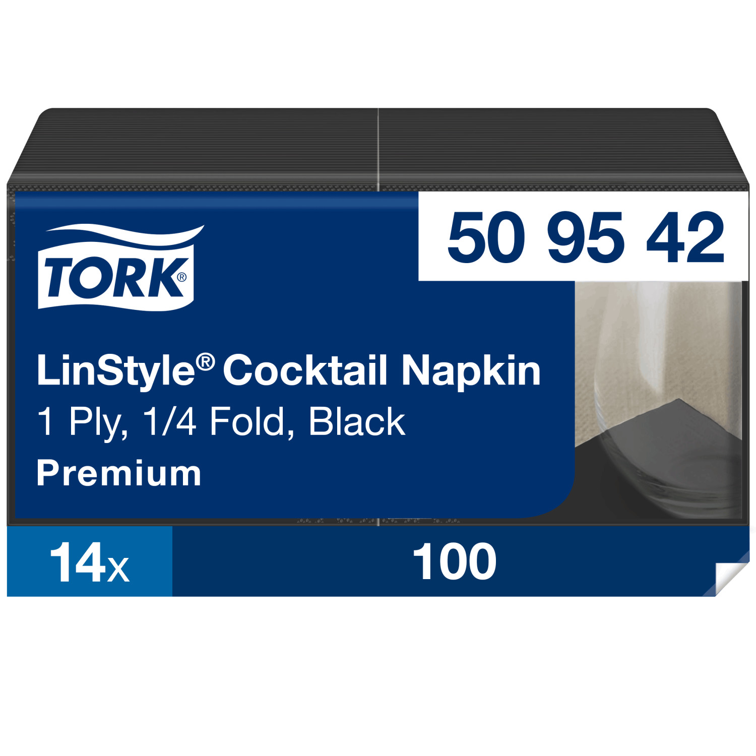 Tork LinStyle – Cocktailservet – Premium – 23x23cm – 1/4-vouw – 1-laags – Zwart – 1.400st