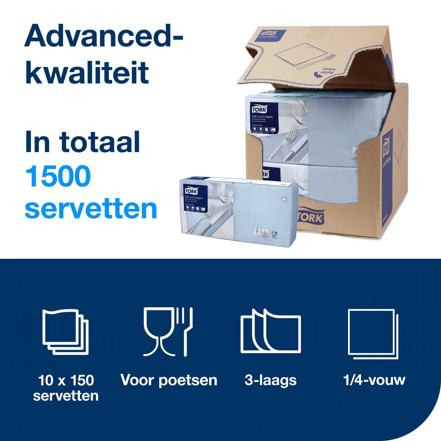 Tork Soft Lunchservet - Advanced - 3-laags - Lichtblauw - Afbeelding 4