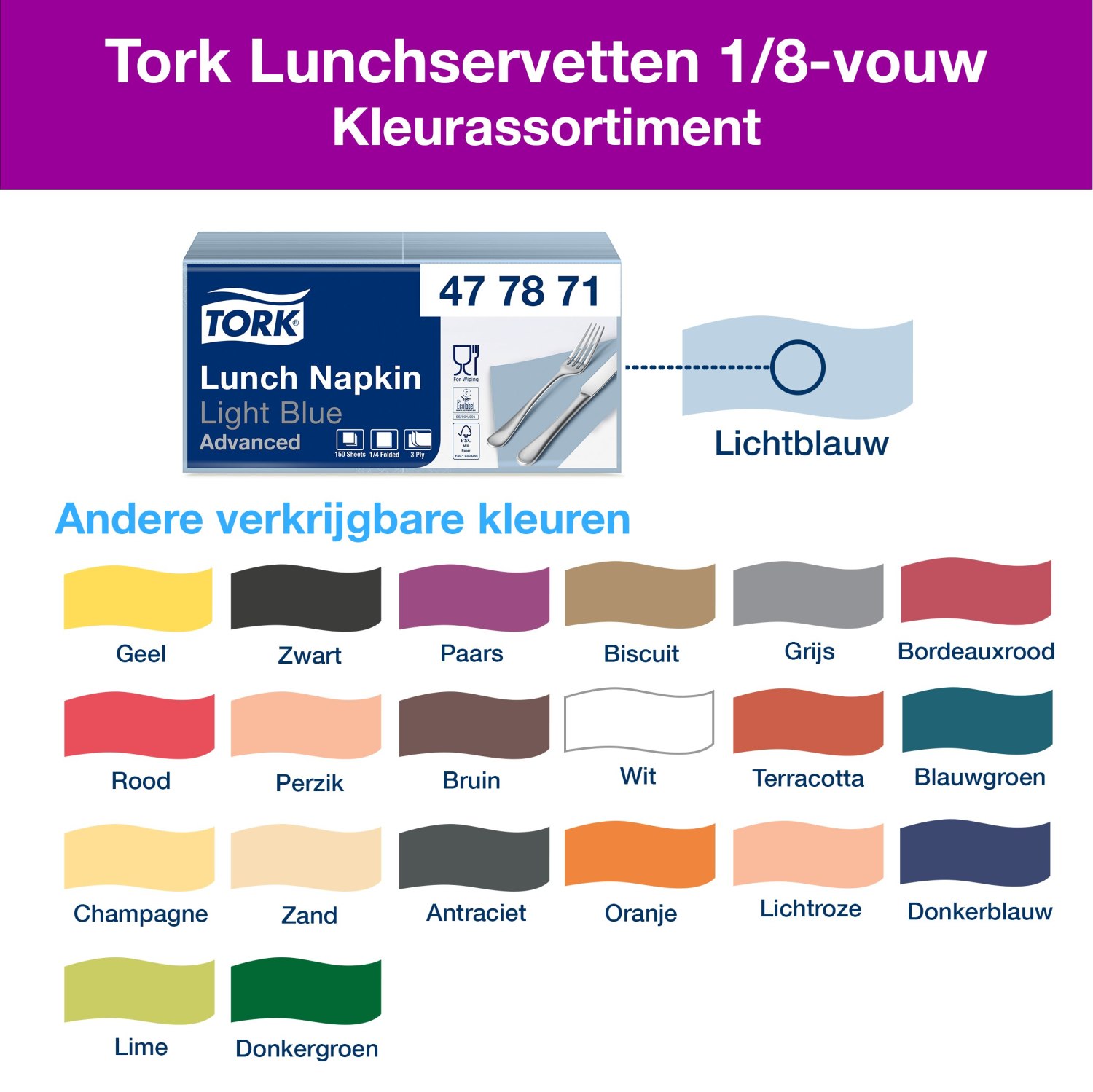 Tork Soft Lunchservet - Advanced - 3-laags - Lichtblauw - Afbeelding 6