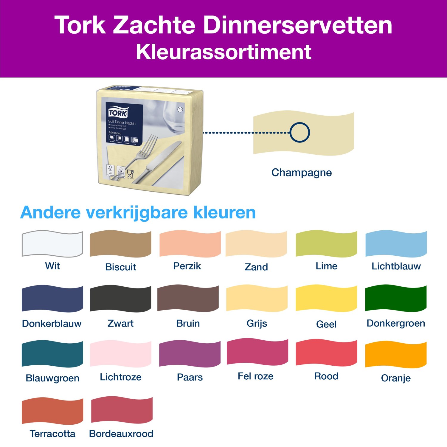 Tork Soft Dinnerservet - Advanced - 39x39cm - 1/4-vouw - 3-laags - Champagne - Afbeelding 5