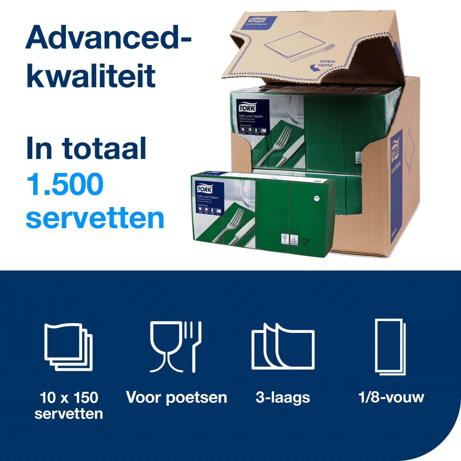 Tork Soft Lunchservet - Advanced - 33x33cm - 1/8-vouw - 3-laags - Donkergroen - Afbeelding 4