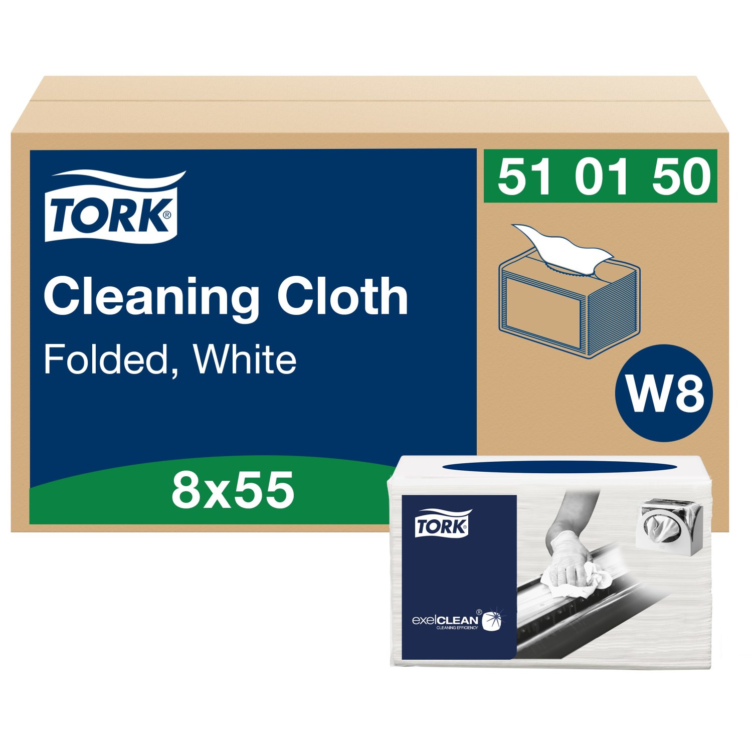 Tork Cleaning – Reinigingsdoek – 1-laags – Wit – Gevouwen