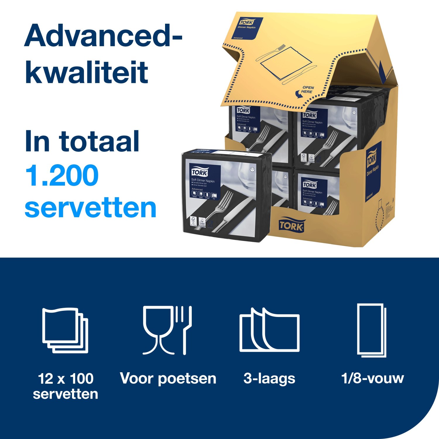 Tork Soft Dinnerservet - 3-laags - Zwart - Afbeelding 4