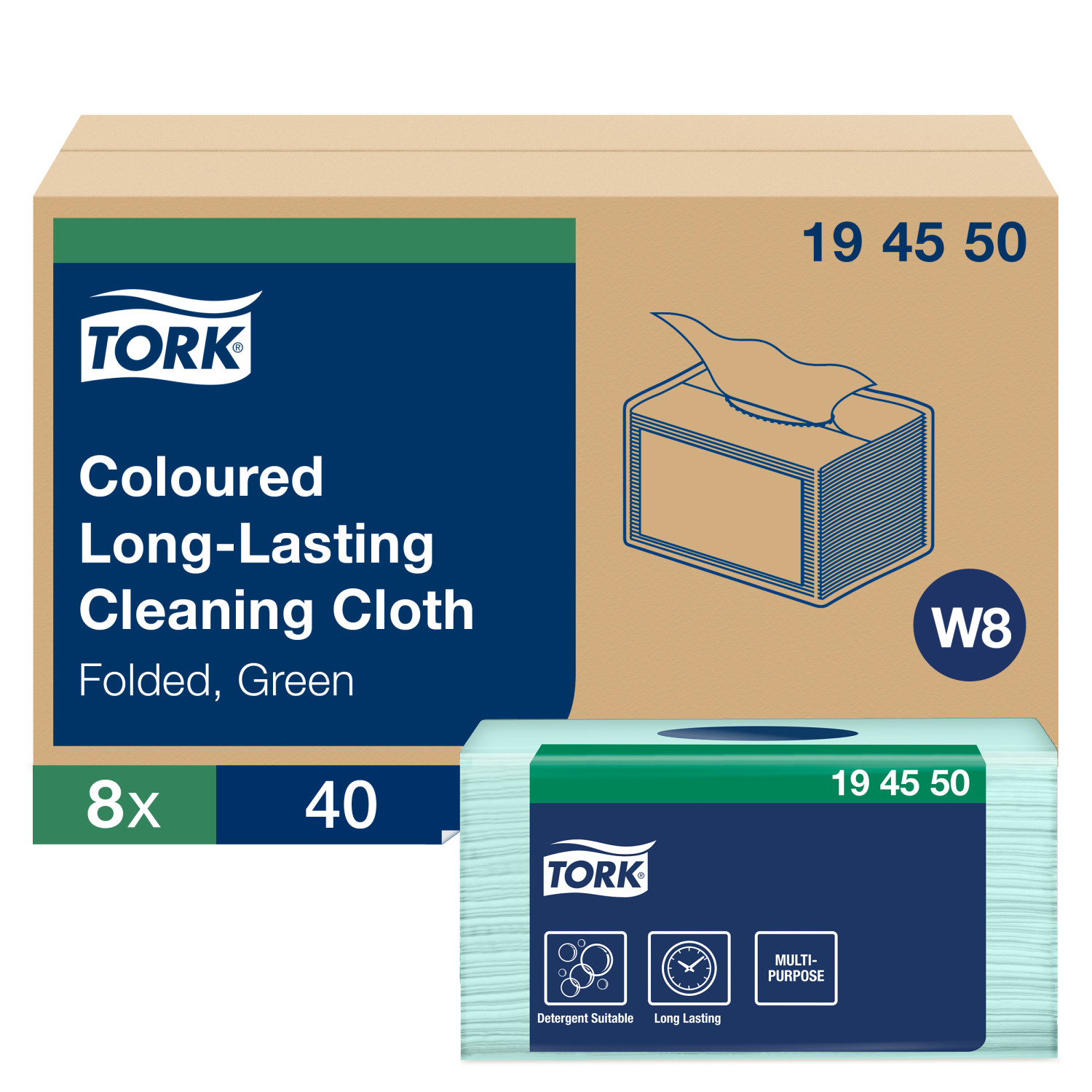 Tork Coloured – Long Lasting – Reinigingsdoek – 1-laags – Groen – Gevouwen