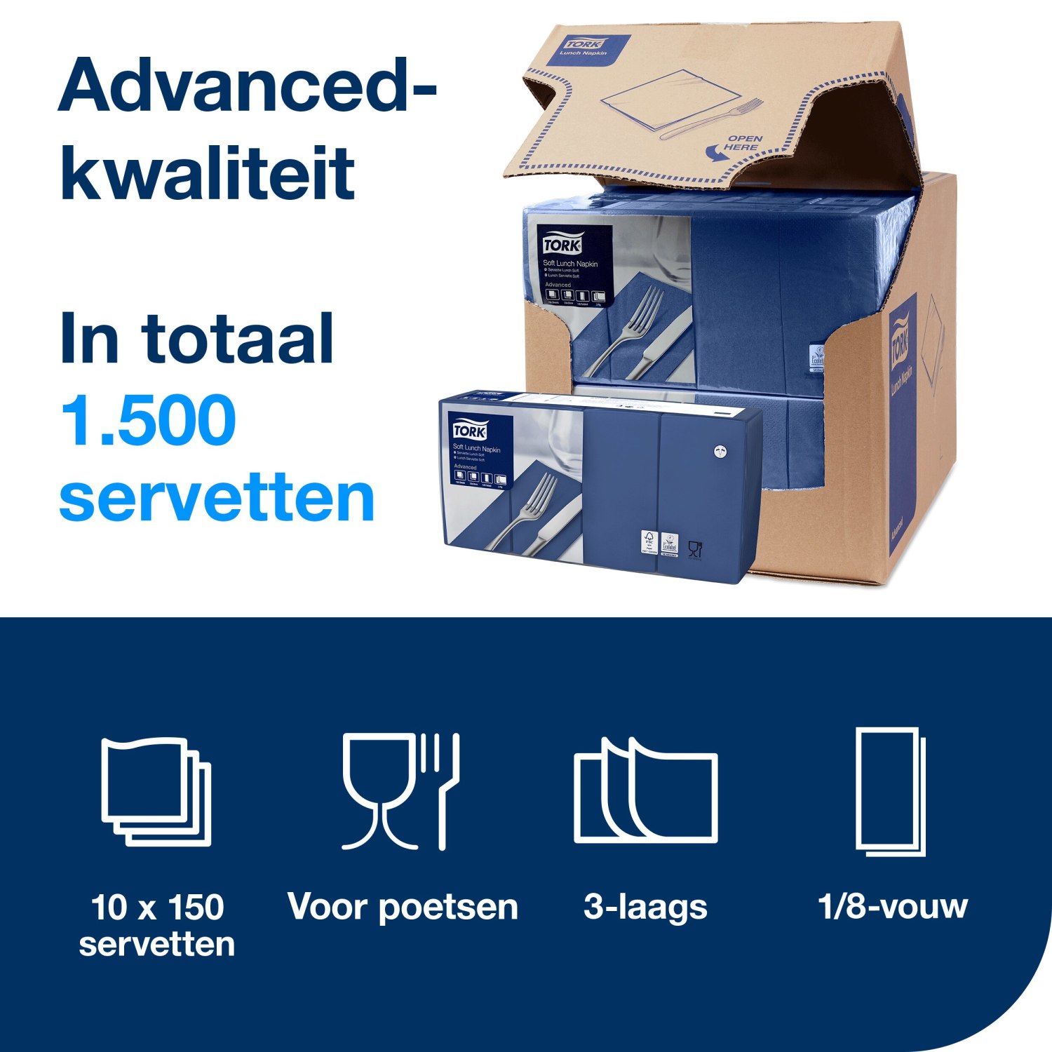 Tork Soft Lunchservet - Advanced - 3-laags - Donkerblauw - Afbeelding 4