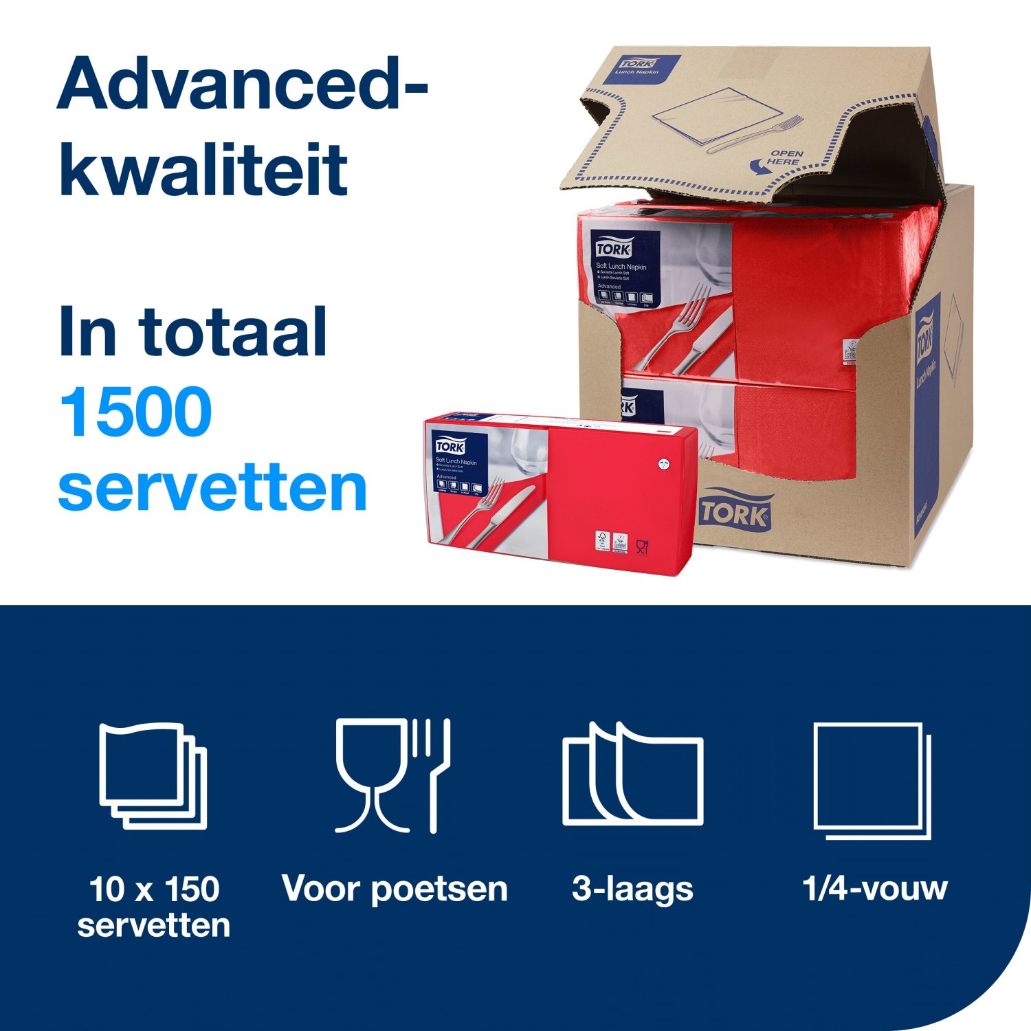 Tork Soft Lunchservet - Advanced - 3-laags - Rood - Afbeelding 4