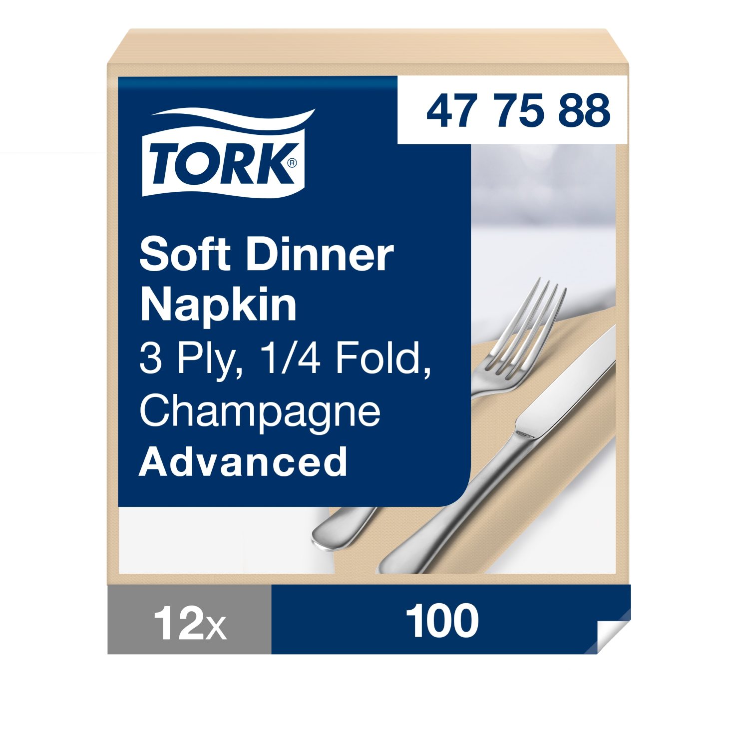 Tork Soft Dinnerservet – Advanced – 39x39cm – 1/4-vouw – 3-laags – Champagne