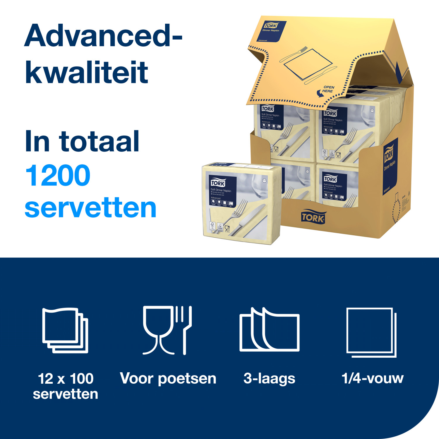 Tork Soft Dinnerservet - Advanced - 39x39cm - 1/4-vouw - 3-laags - Champagne - Afbeelding 4