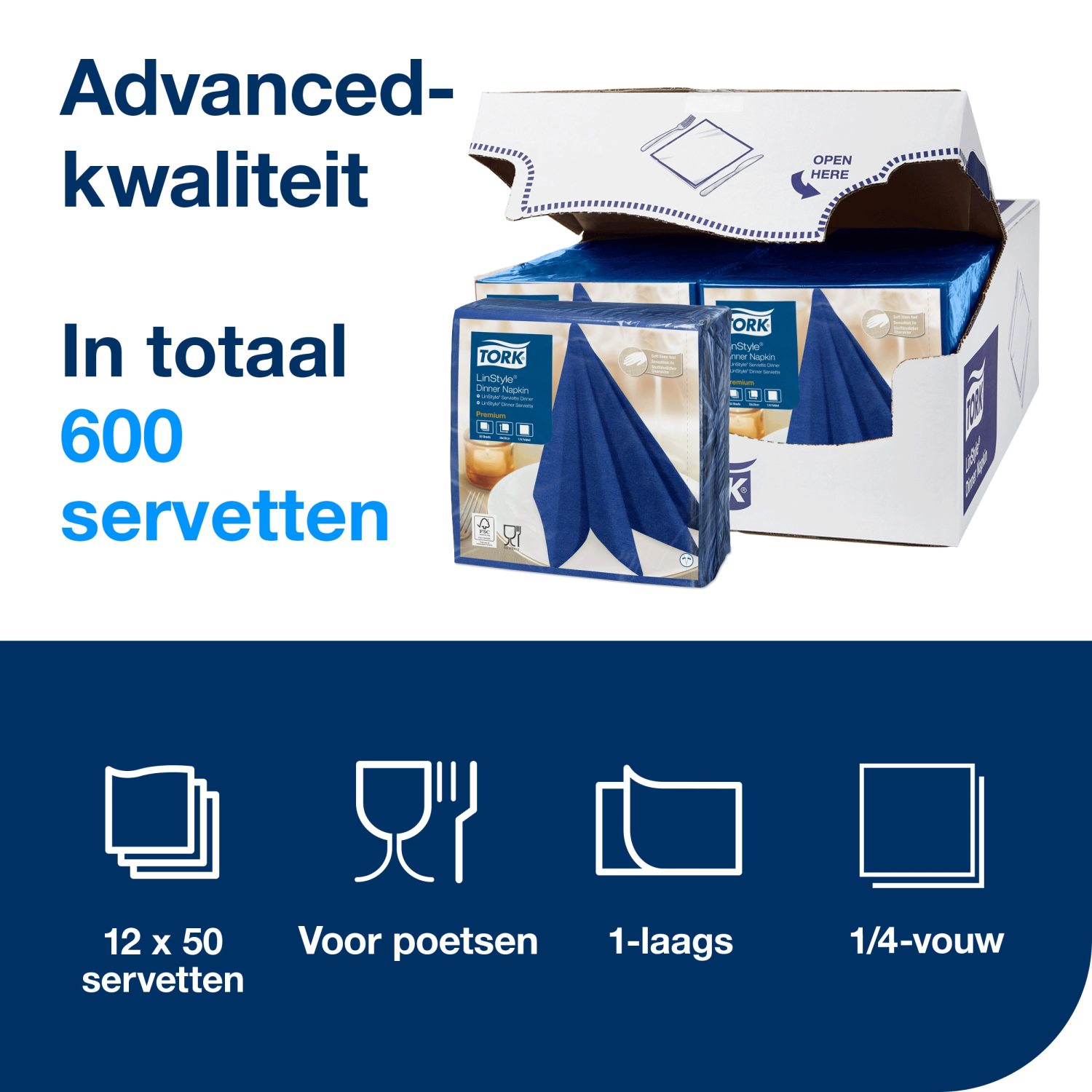 Tork LinStyle - Dinnerservet - Premium - 1-laags - Donkerblauw - Afbeelding 4
