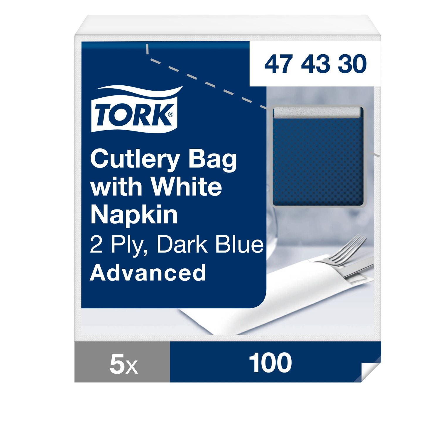 Tork Pochette – Advanced – Donkerblauw met Wit servet – 2-laags