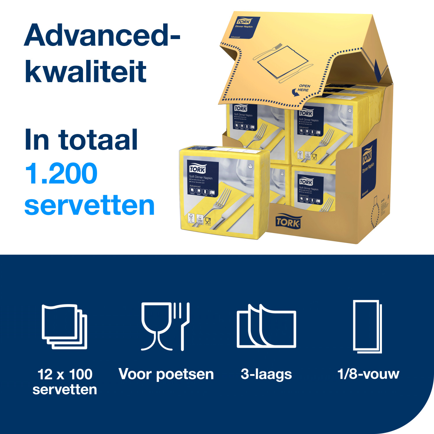 Tork Soft Dinnerservet - 3-laags - Geel - Afbeelding 4