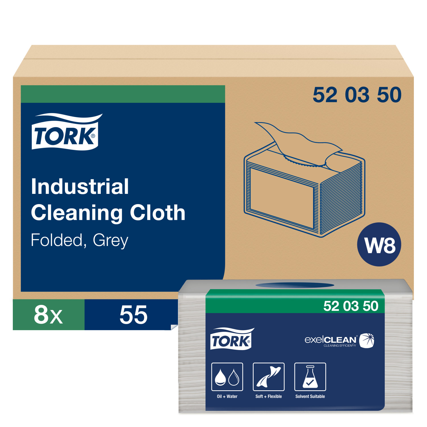 Tork Industrial – Reinigingsdoek – 1-laags – Grijs – Gevouwen