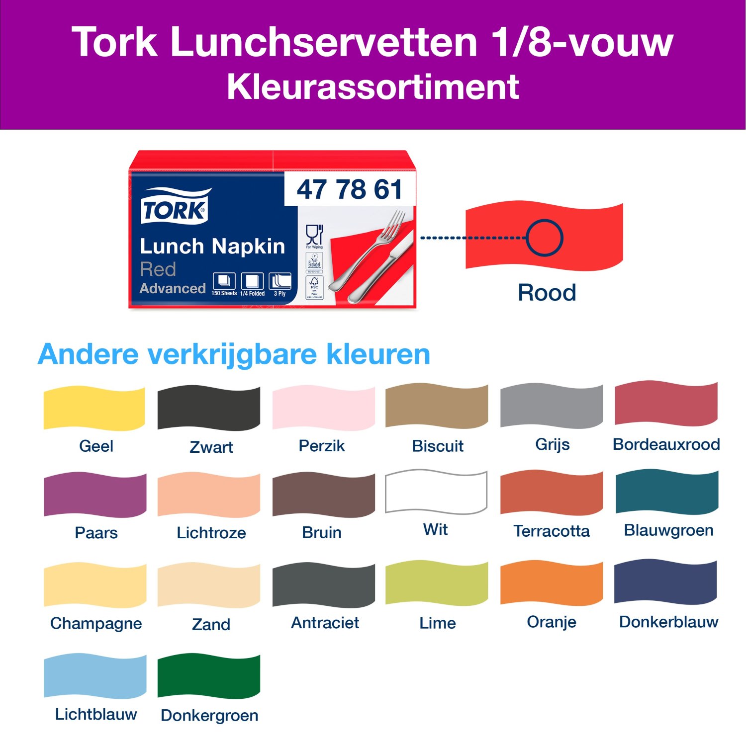 Tork Soft Lunchservet - Advanced - 3-laags - Rood - Afbeelding 5