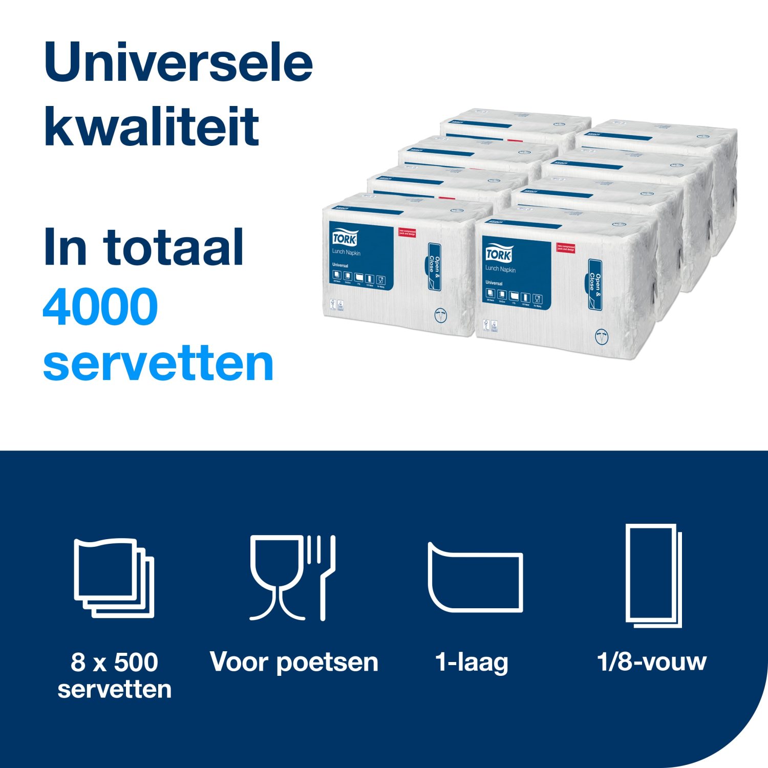Tork Lunchservet - Universal - 33x33cm - 1/8-vouw - 1-laags - Wit - Afbeelding 4