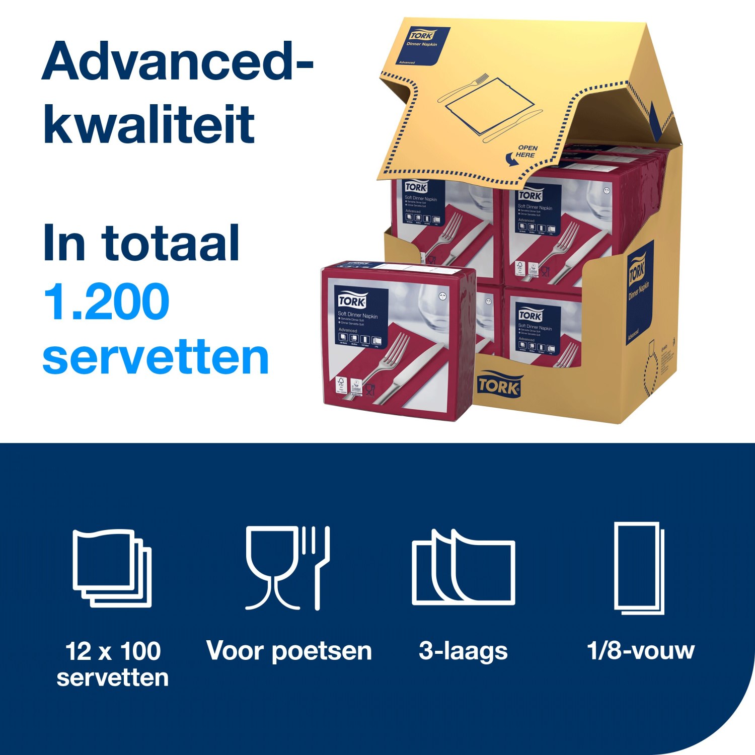 Tork Soft Dinnerservet - Advanced - 3-laags - Bordeaux - Afbeelding 4