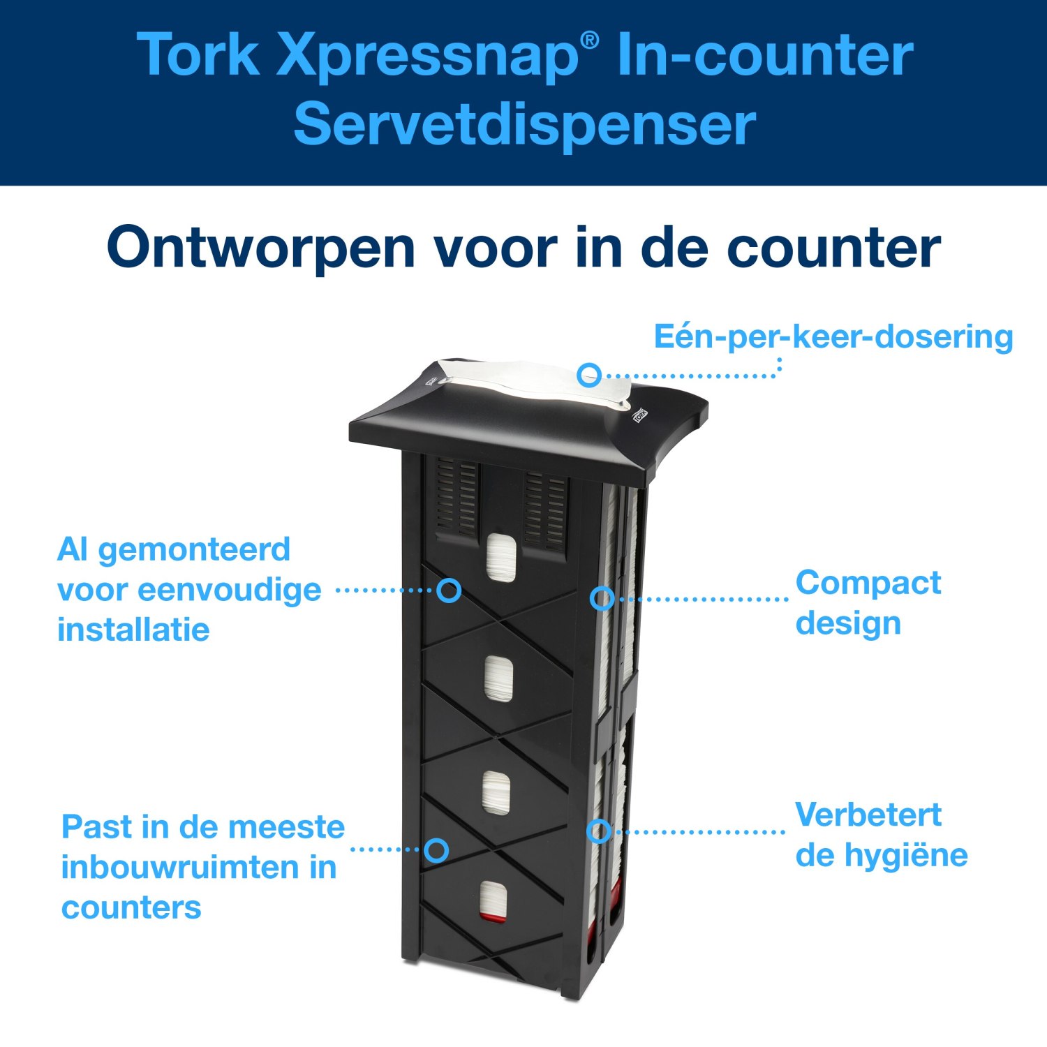 Tork Xpressnap - In-counter servetdispenser - Zwart - Kunststof - Signature Line - 50cm - Afbeelding 3