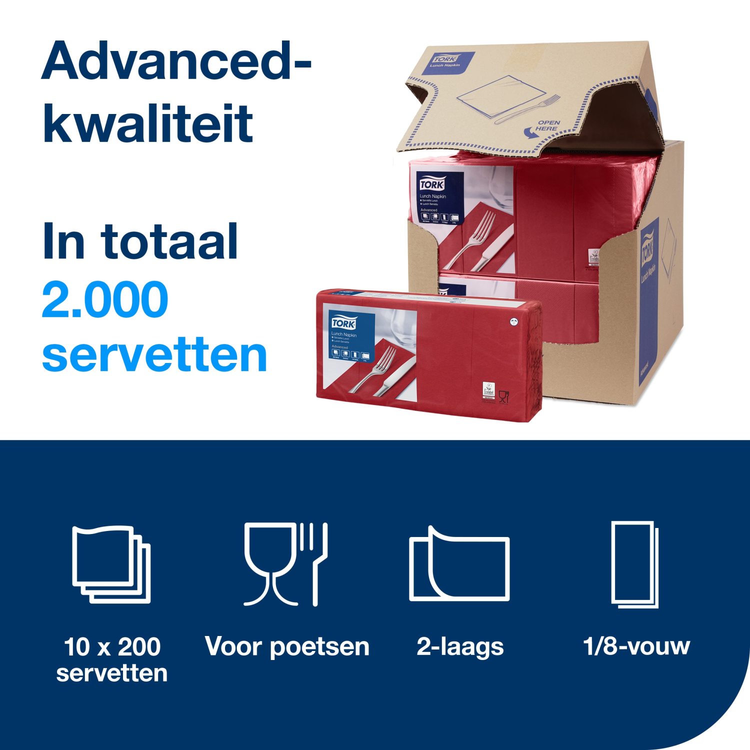 Tork Lunchservet - Advanced - 33x33cm - 1/8-vouw - 2-laags - Bordeaux - Afbeelding 4