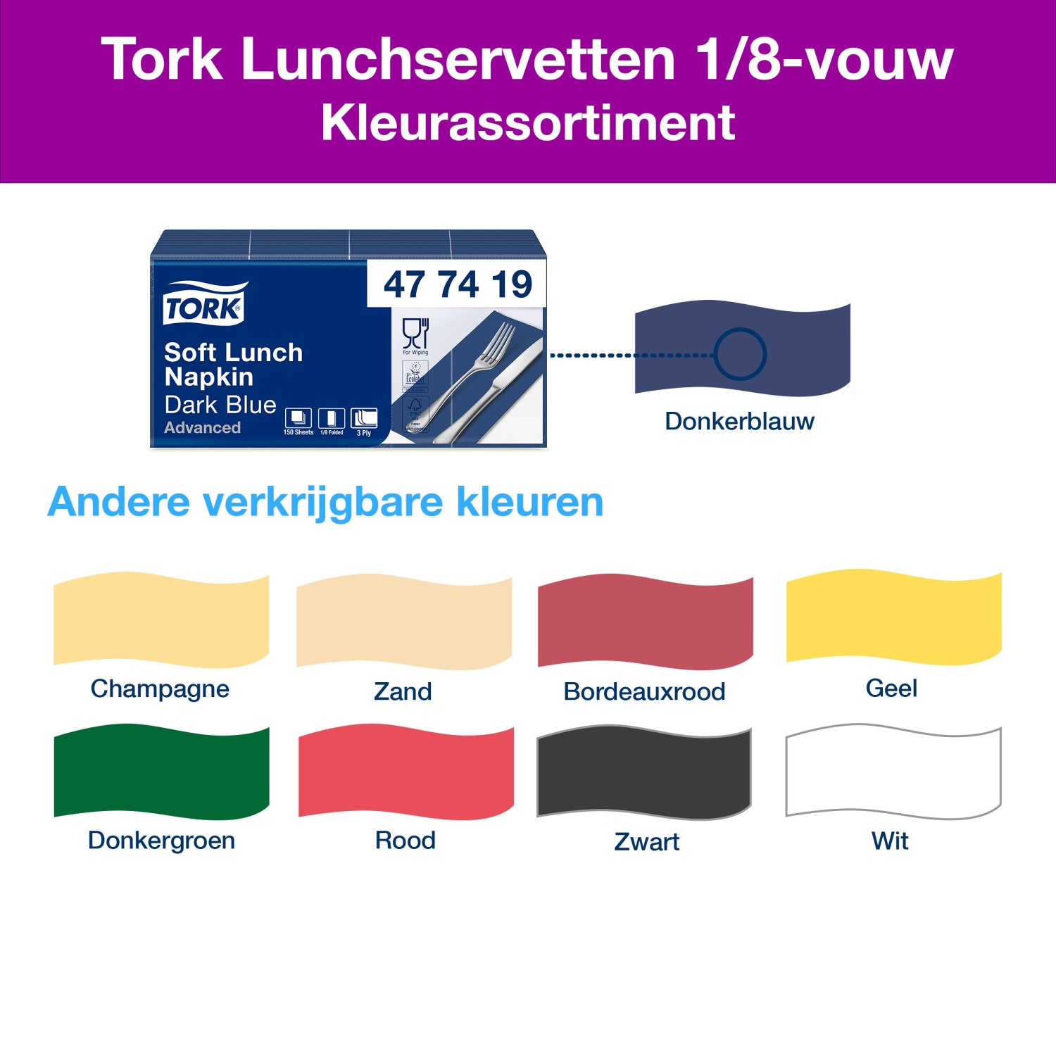 Tork Soft Lunchservet - Advanced - 3-laags - Donkerblauw - Afbeelding 6