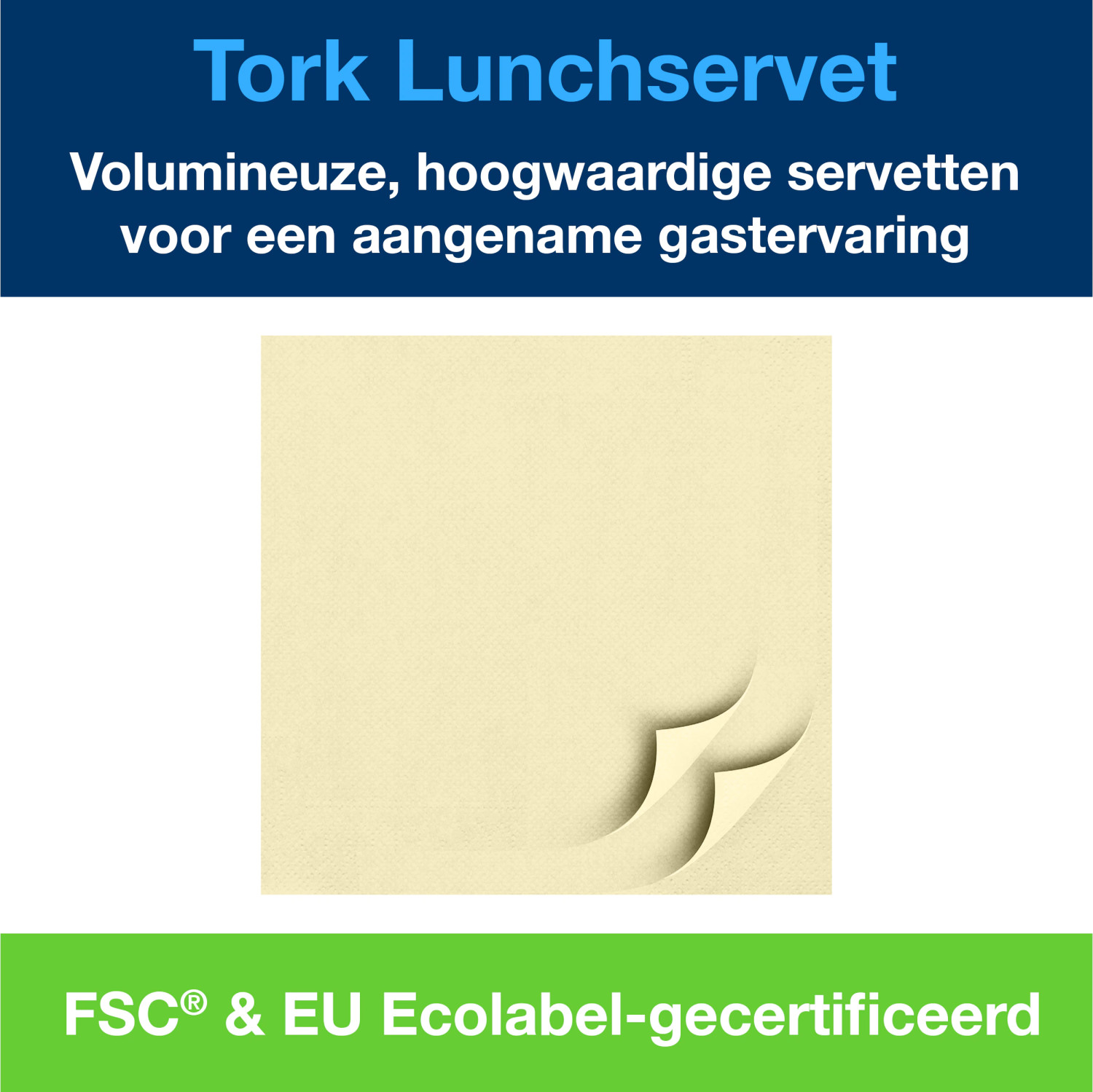Tork Soft Lunchservet - Advanced - 33x33cm - 1/4-vouw - 3-laags - Champagne - Afbeelding 6