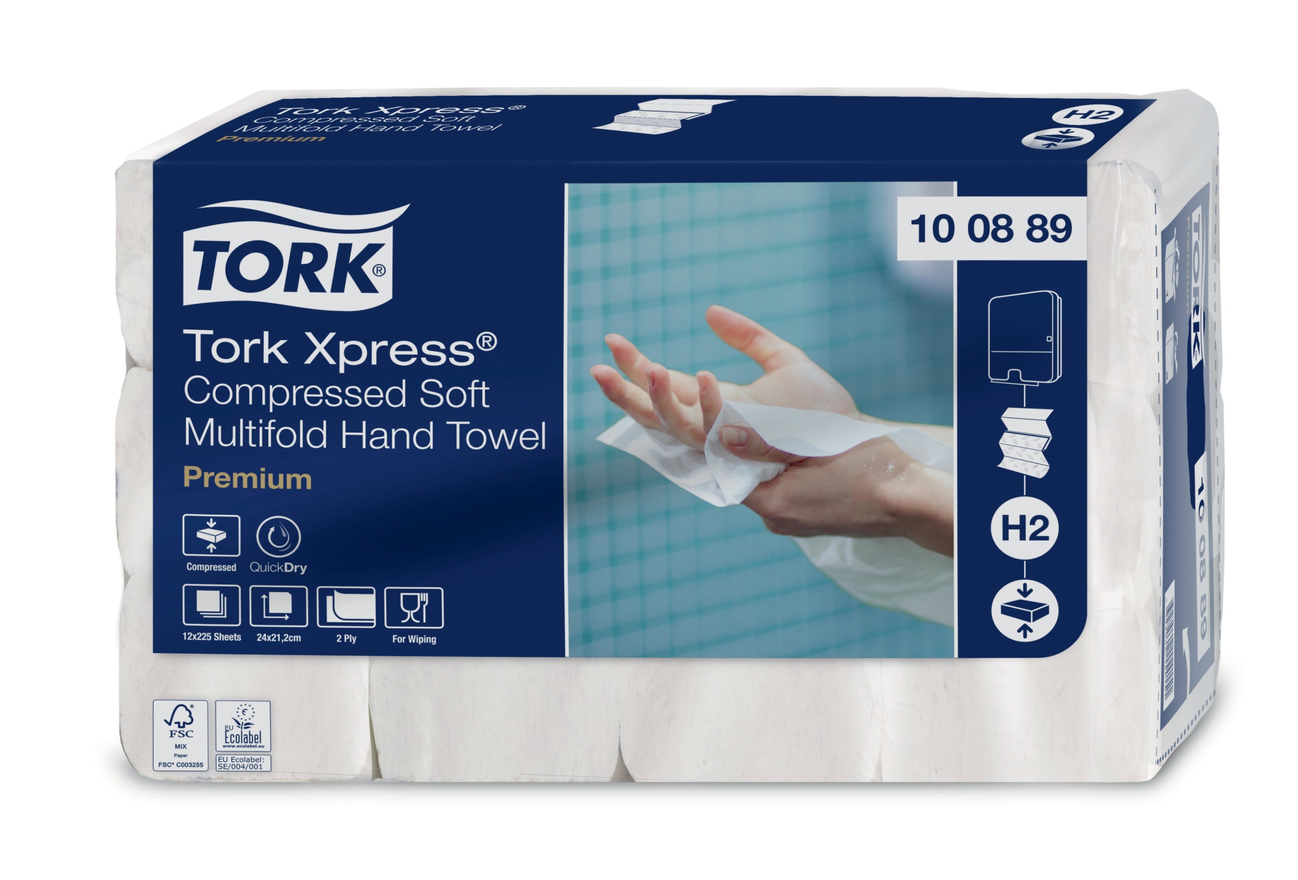 Tork Xpress® Gecomprimeerde Zachte Multifold Handdoek Premium 2-laags wit 12x225st(2.700)/doos