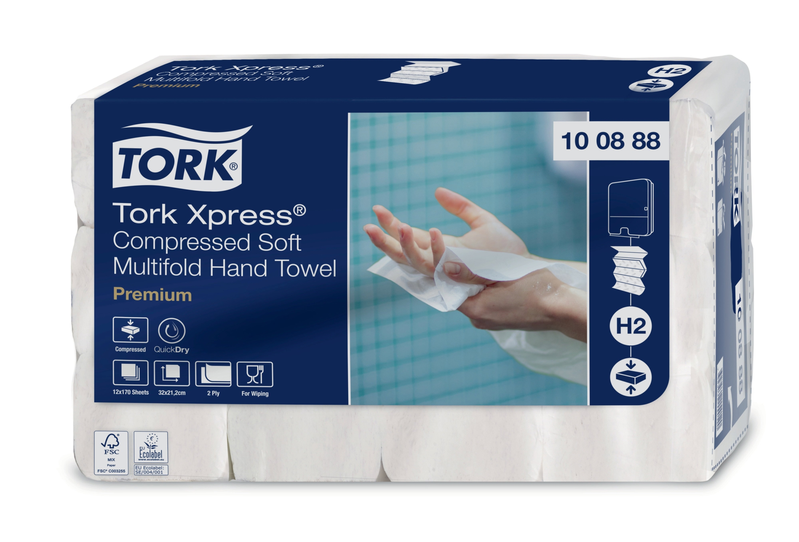 Tork Xpress® Gecomprimeerde Zachte Multifold Handdoek Premium 2-laags wit 12x170st(2.040)/doos