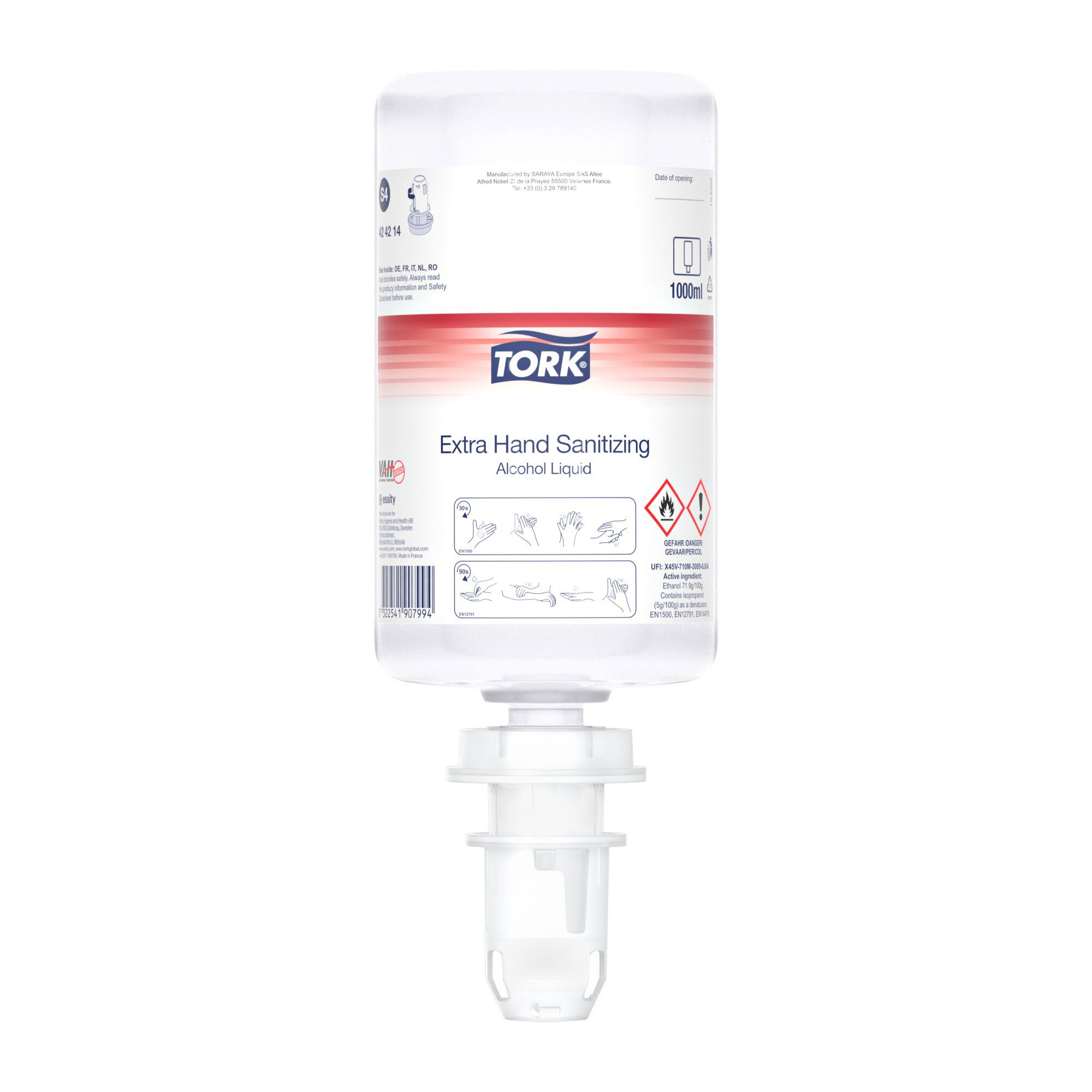 Tork Extra Alcohol – Handdesinfectie – Sanit. Liquid – 1ltr/flacon – 6st/doos