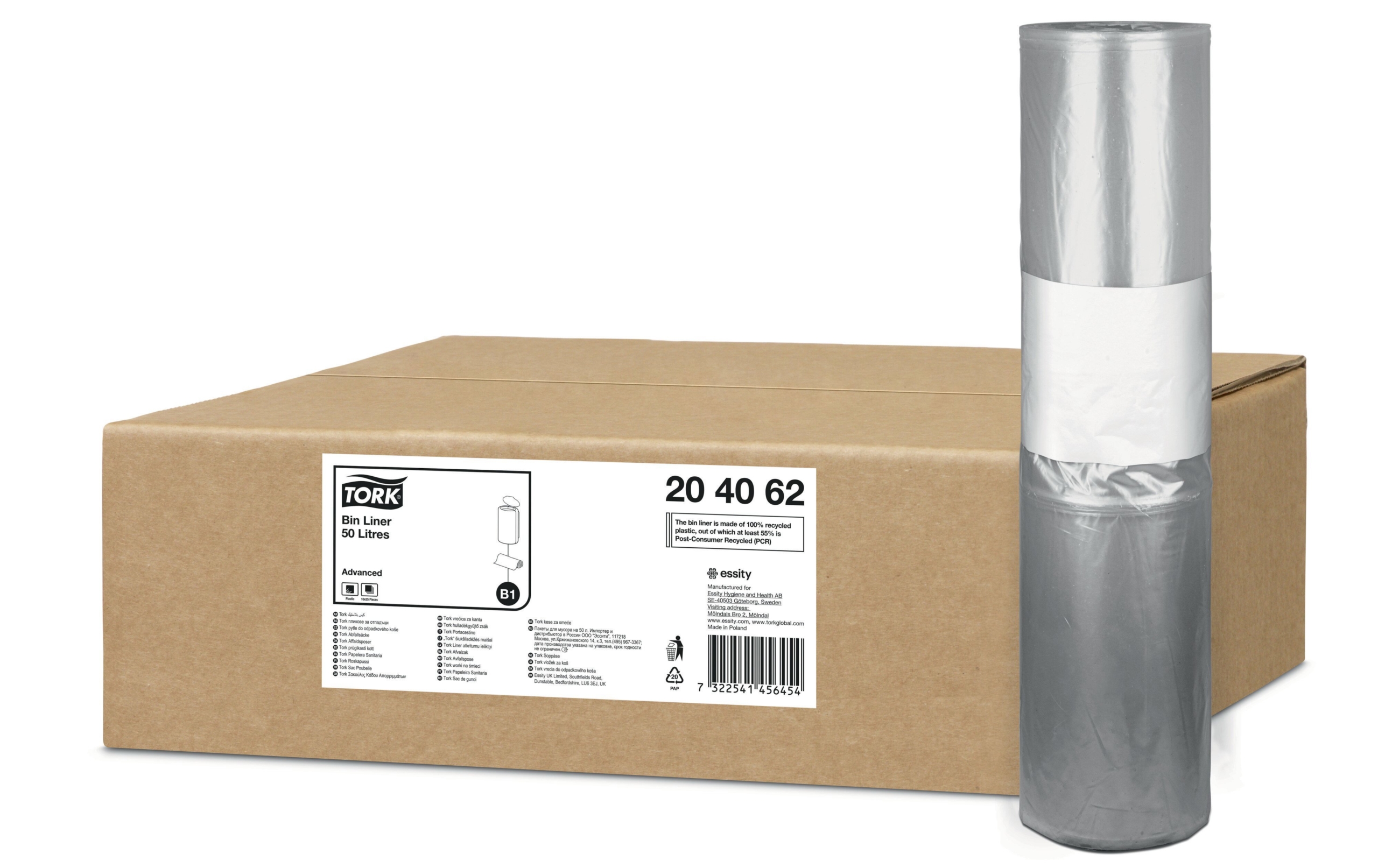 Tork Afvalzak 50 liter 100% recycled transparant 250st/doos