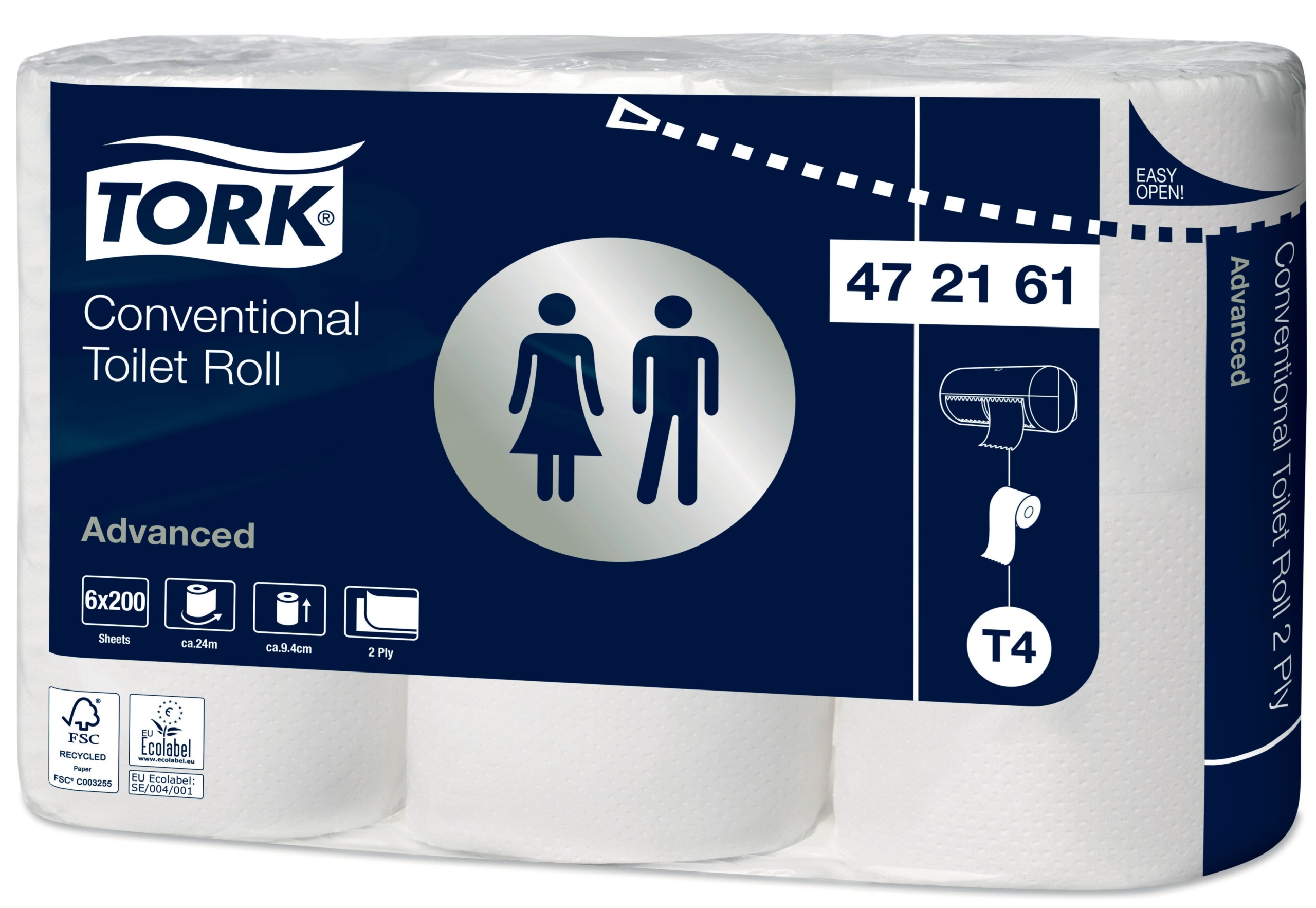 Tork Advanced – Toiletpapier – 2-laags – Traditioneel – 23,8mtr/9,4cm – 200vel/rol – 8x6rol – 48rol/pak
