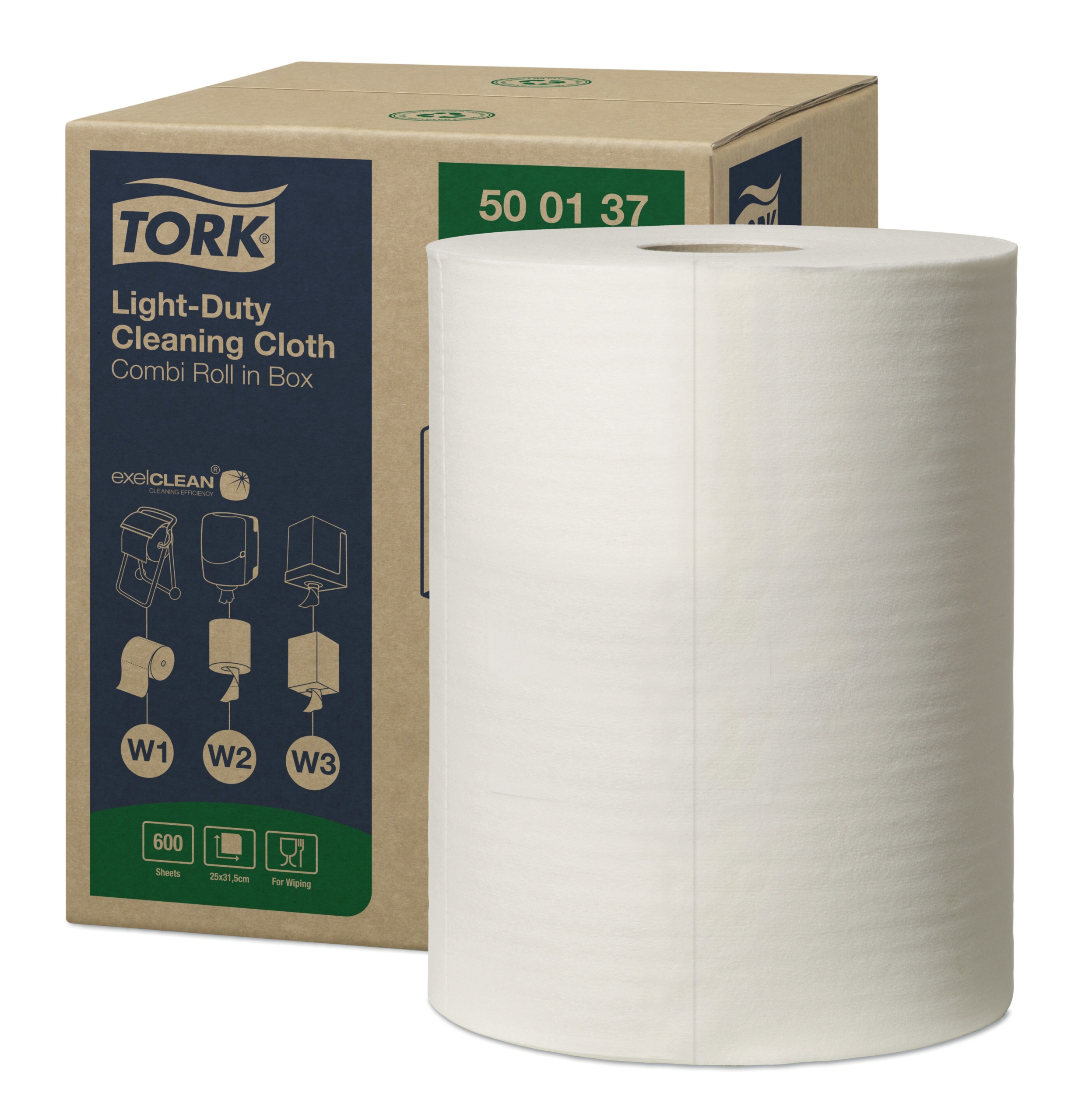 Tork Light-Duty Reinigingsdoek W4 Premium – wit – 600 vel – combirol in doos