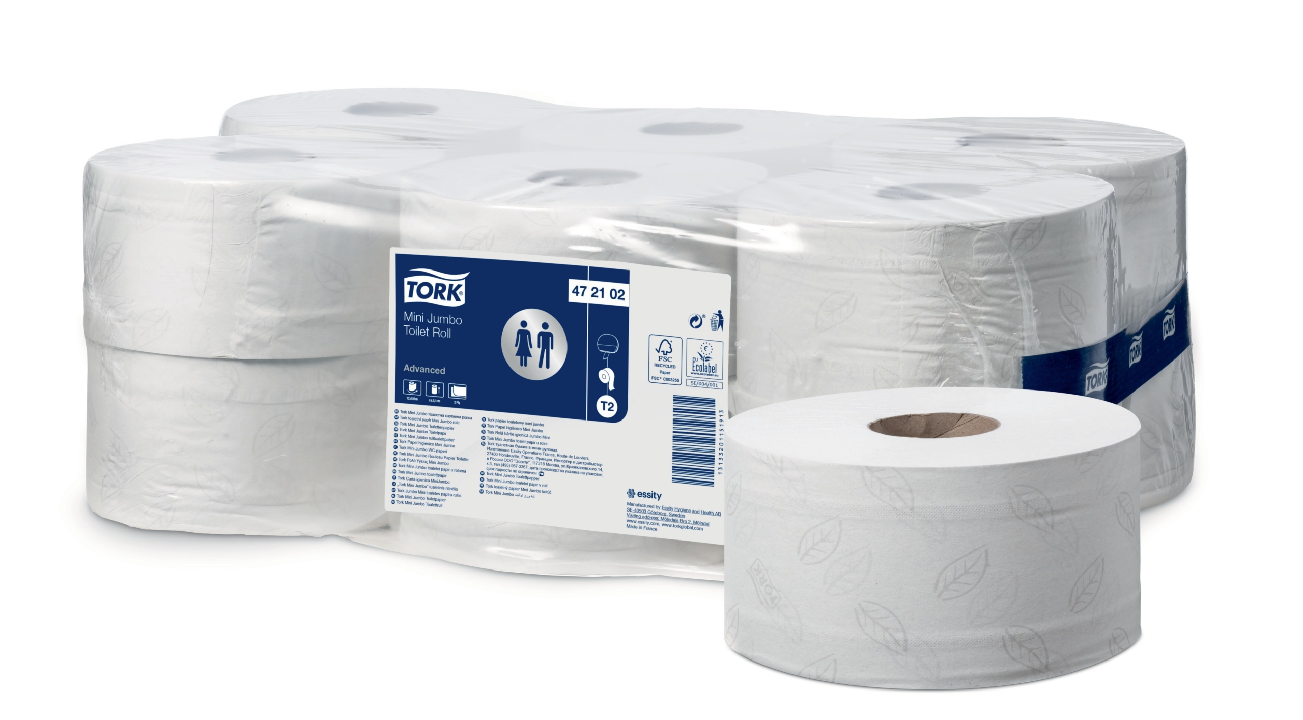 Tork Mini Jumbo Toiletpapier Advanced, 2-laags, 900vel, wit, 180mtr/9,1cm, 12rol/pak