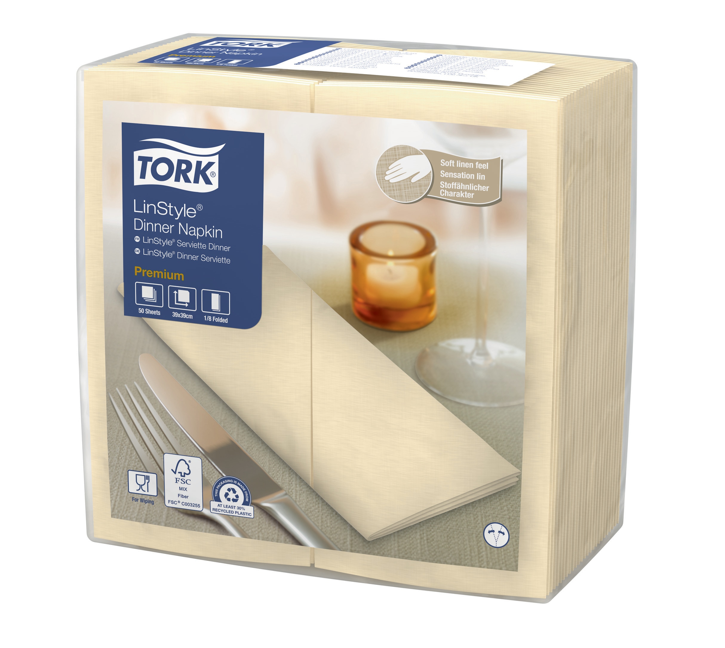 Tork Linstyle® Dinnerservet, 1/8-vouw, industrieel composteerbaar, crème, 700st/doos