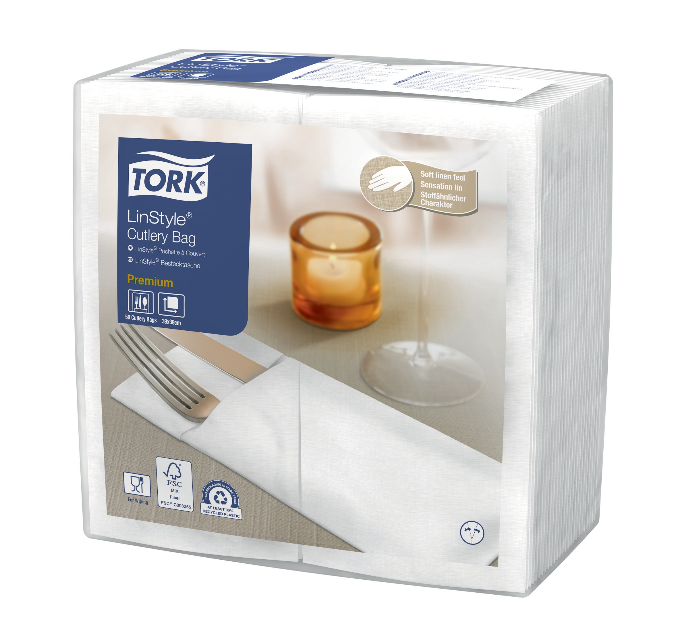 Tork Linstyle® Bestekzakje met servet, wit, 700st/doos