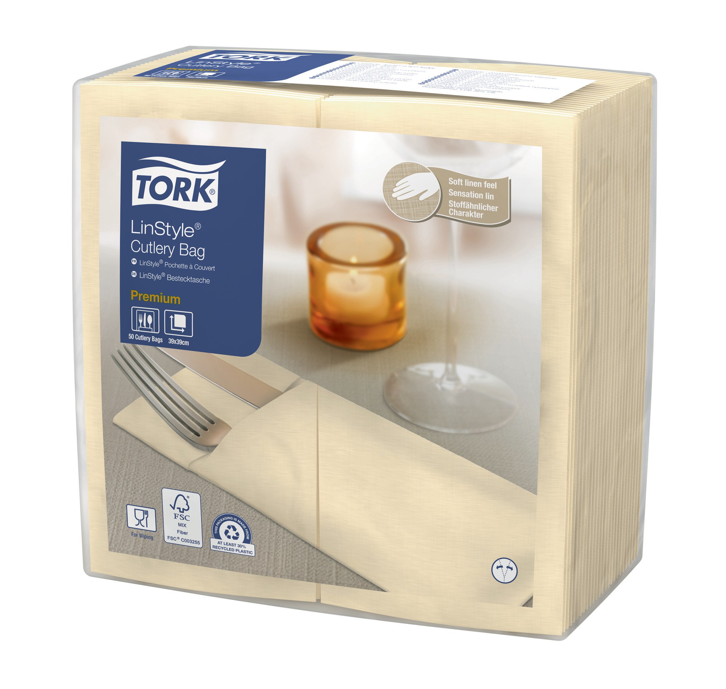 Tork Linstyle® Bestekzakje met servet, crème, 700st/doos