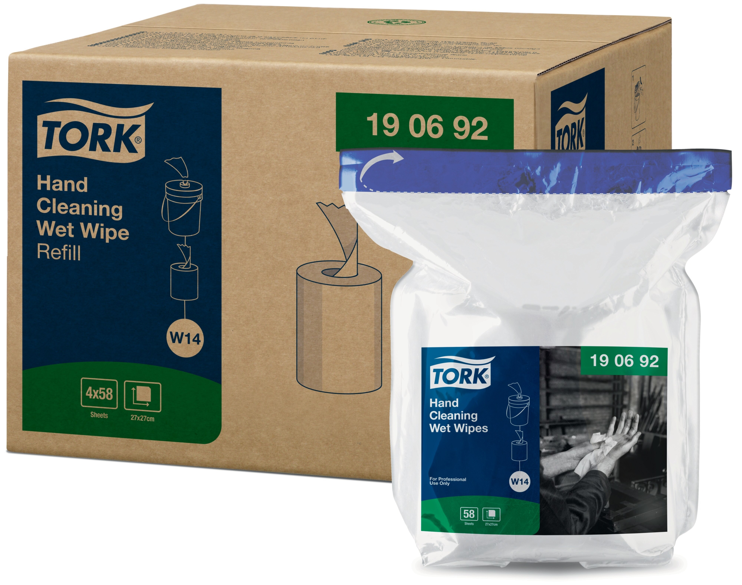 Tork Hand Cleaning Vochtige Doeken Vulling, 58vel/pak, 4pak/doos
