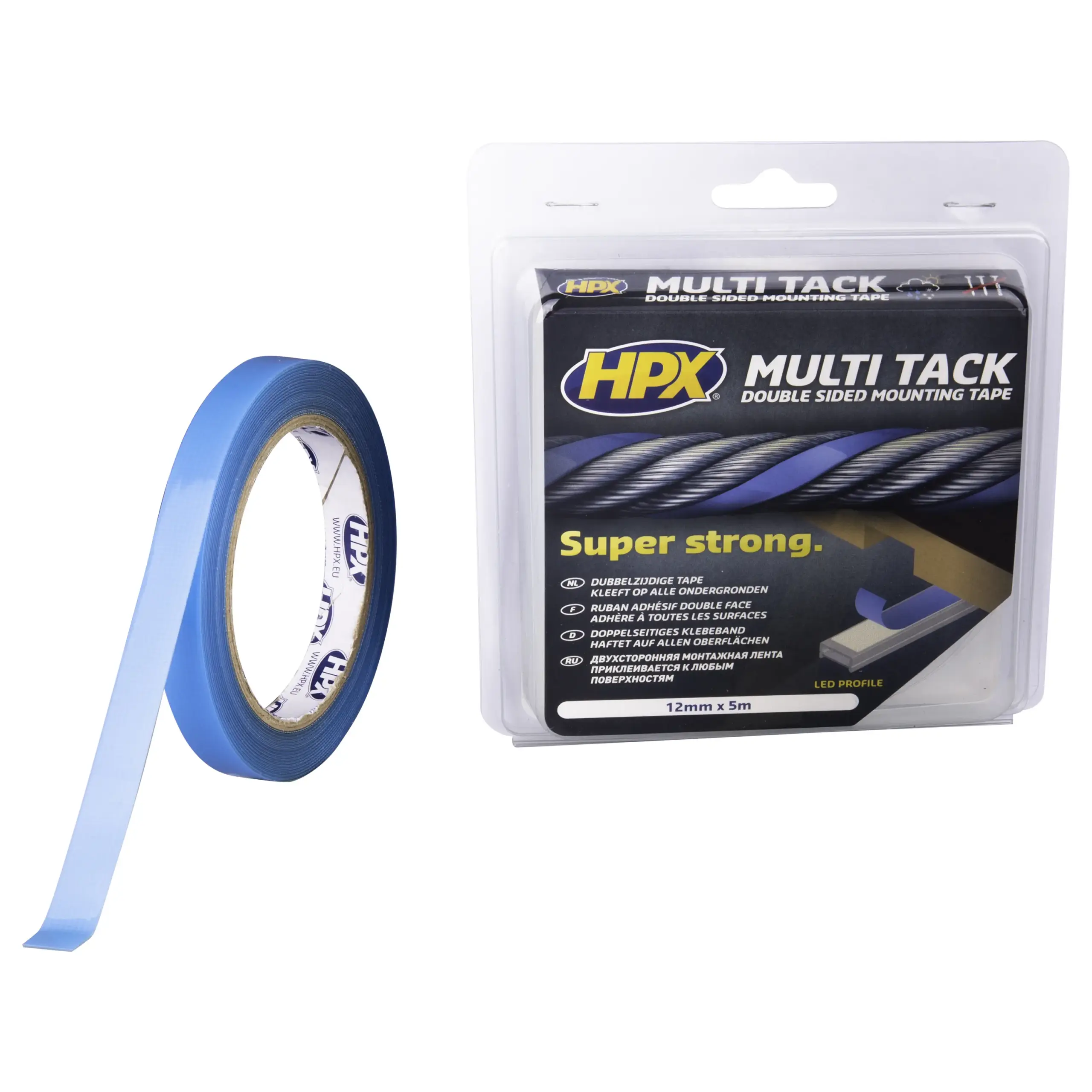 Dubbelzijdige Multi-tack tape - semi-transparant 12mm x 5m