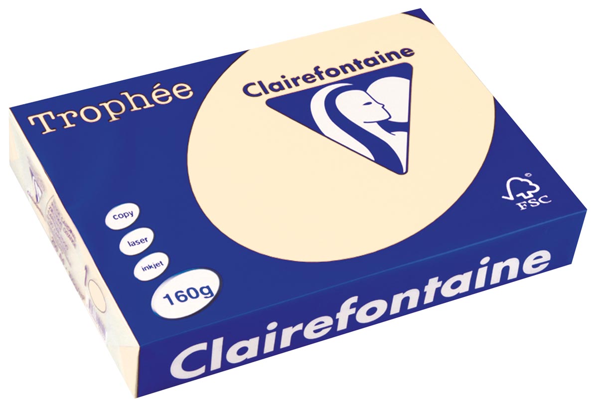 Clairefontaine Trophée Pastel, gekleurd papier, A4, 160 g, 250 vel, crème
