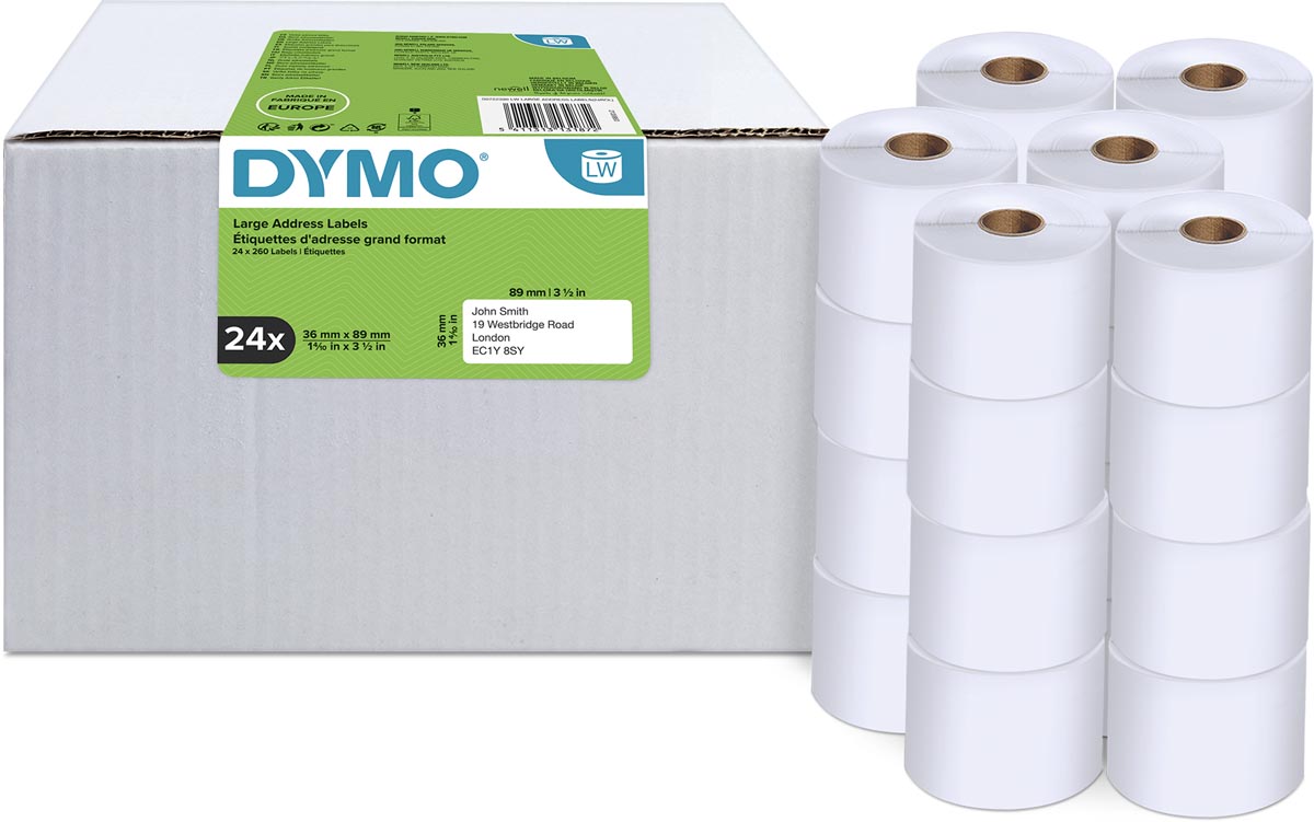 Dymo Value Pack: etiketten LabelWriter ft 89 x 36 mm, wit, doos van 24 x 260 etiketten - Afbeelding 2