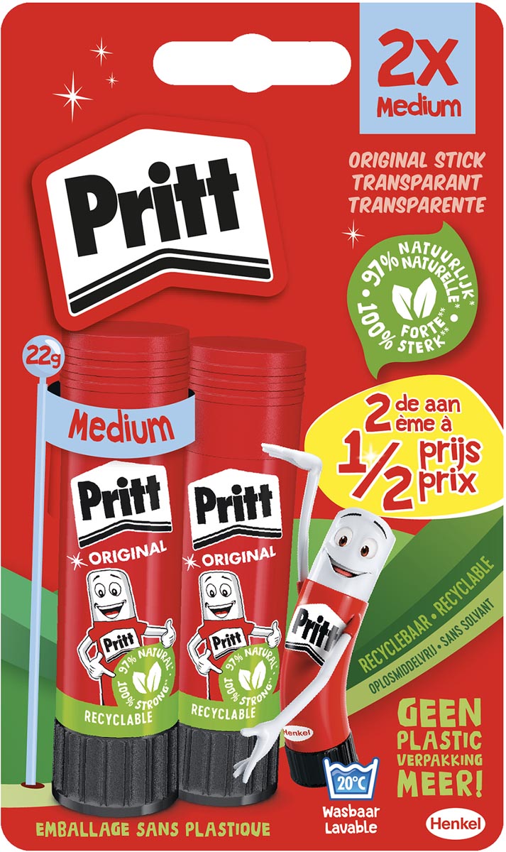 Pritt plakstift, 22 g, blister van 2 stuks, 2de aan halve prijs
