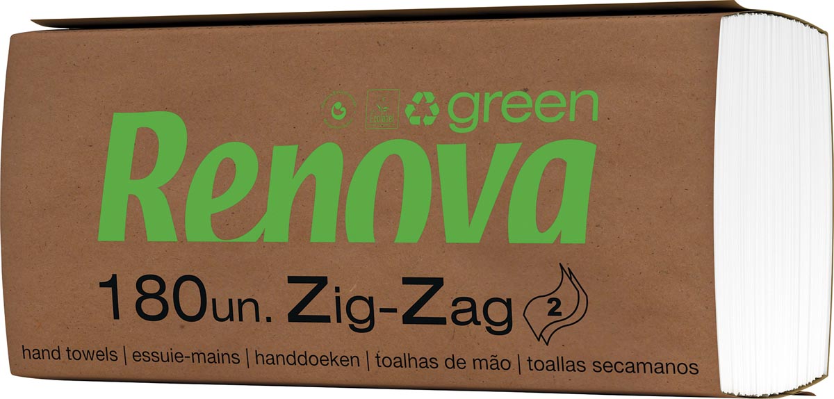 Renovagreen papieren handdoeken, Z-vouw, 2-laags, 180 vellen, pak van 20 stuks