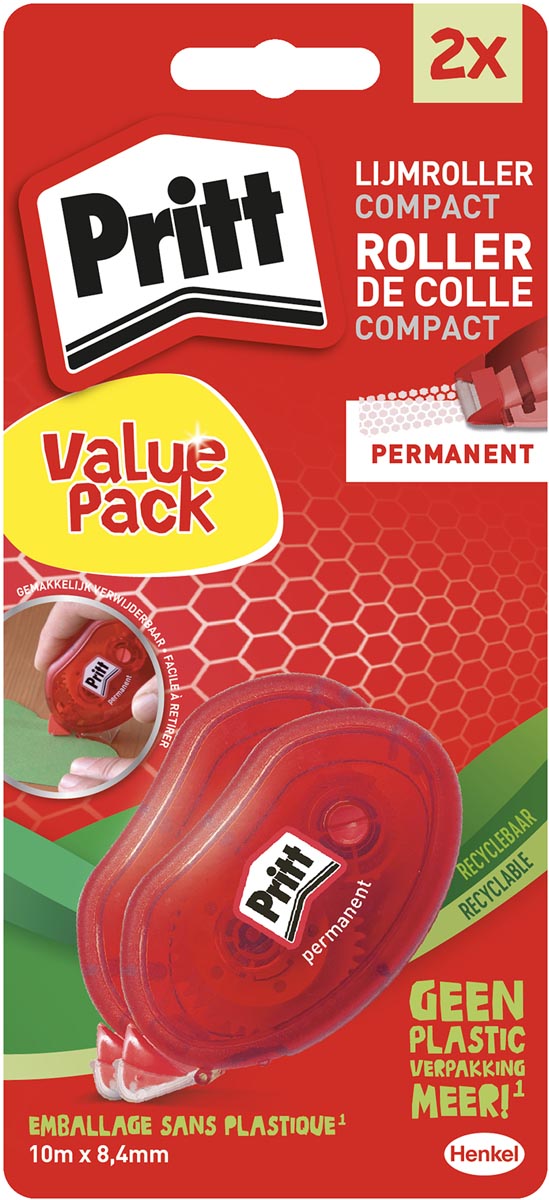 Pritt Compact lijmroller, permanent, blister met 2 stuks, 2de aan halve prijs