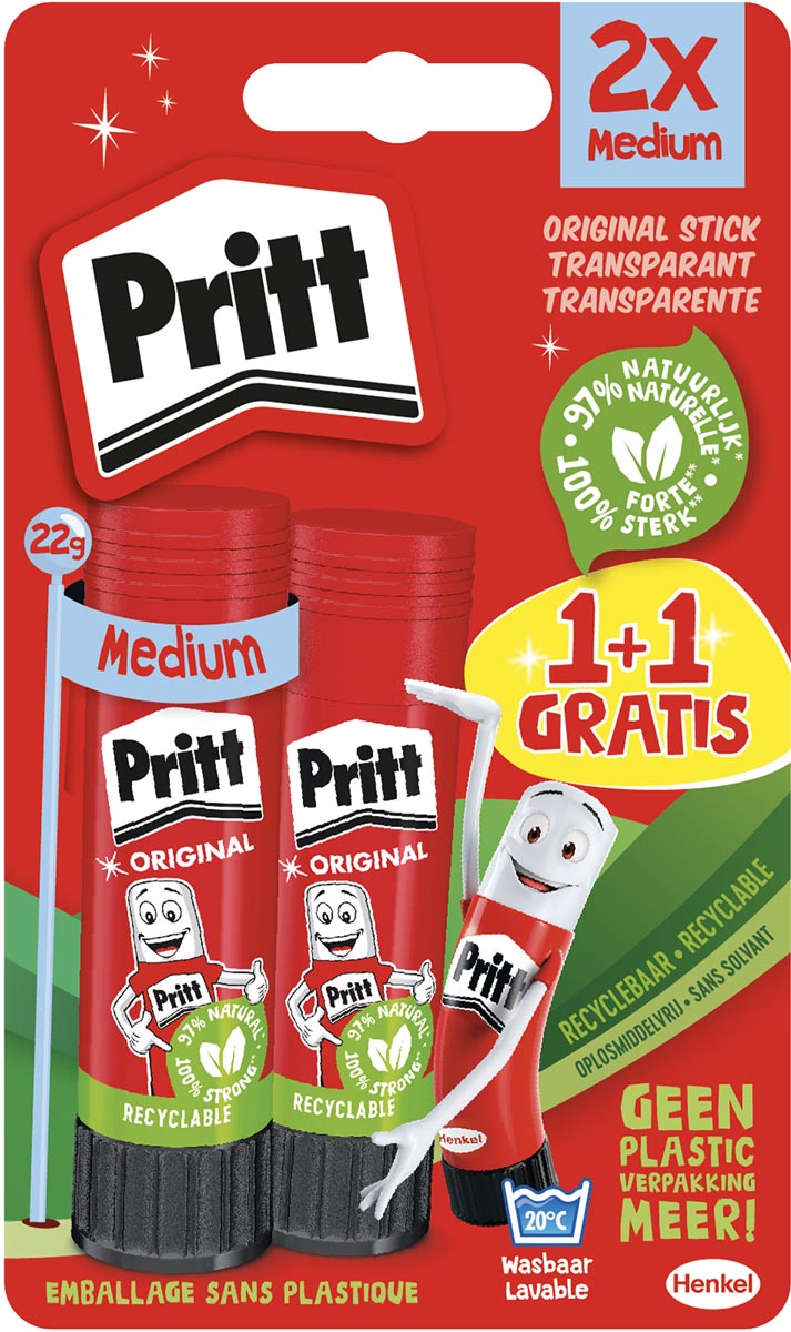 Pritt plakstift, 22 g, 1 + 1 gratis, op blister