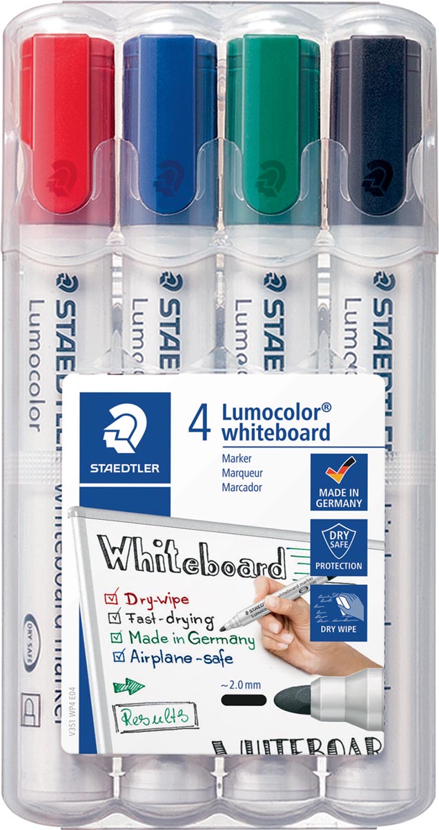 Staedtler Lumocolor whiteboardmarker etui van 4 stuks in geassorteerde kleuren