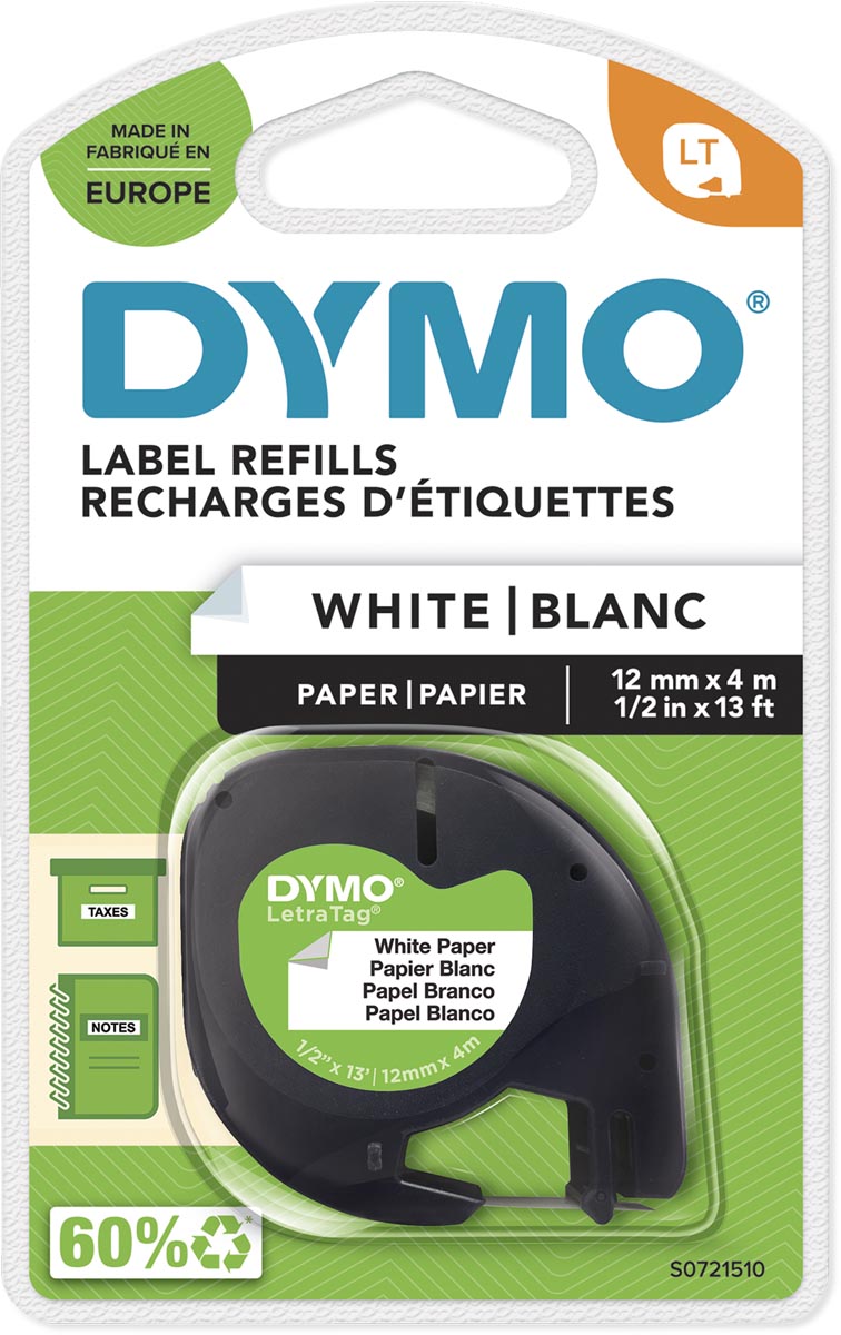 Dymo LetraTAG tape 12 mm, papier wit