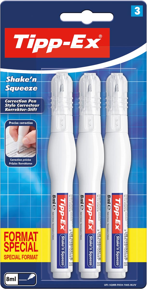 Tipp-Ex correctiepen Shake ’n Squeeze, blister van 3 stuks, special format