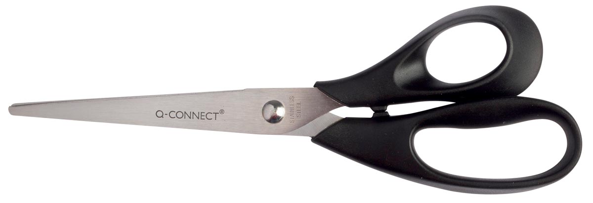 Q-CONNECT schaar, ft 21 cm, rechts, ronde punt, RVS, zwart, blister van 1 stuk