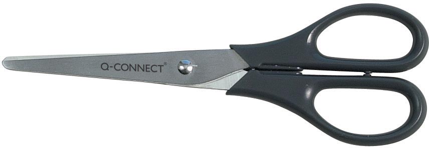 Q-CONNECT schaar, ft 18 cm, rechts en links, ronde punt, RVS, zwart, blister van 1 stuk