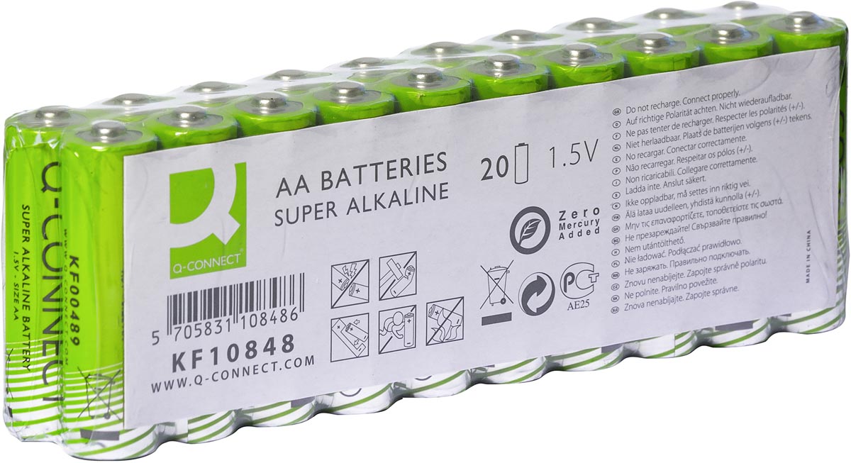 Q-CONNECT batterij, alkaline, AA, pak van 20 stuks