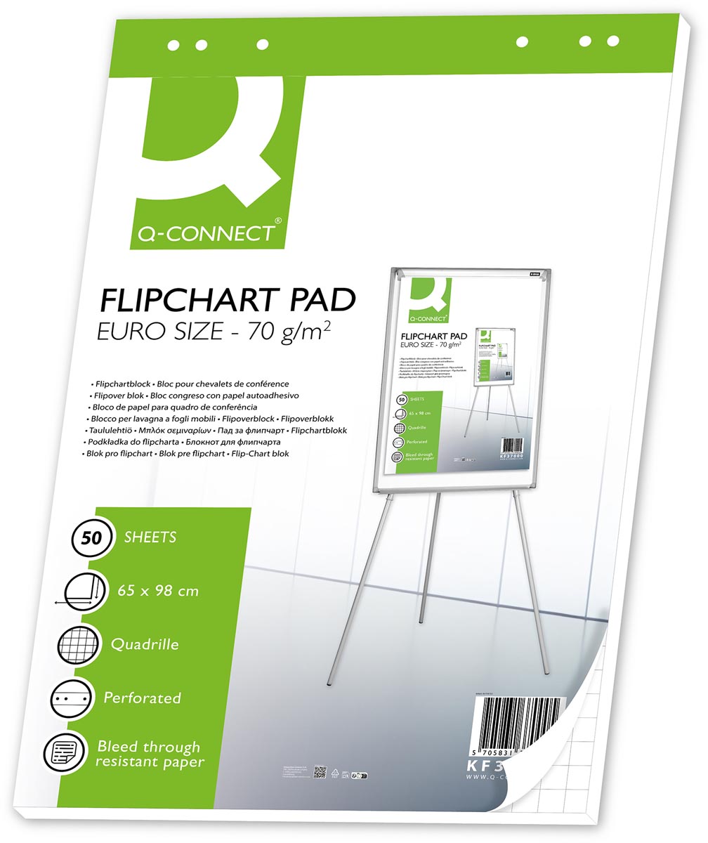 Q-CONNECT flip-overblok, ft 65 x 98 cm, 70 g/m², geruit, 50 vel