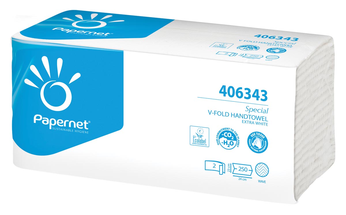 Papernet papieren handdoeken Special, V-vouw, 2-laags, 250 vellen, extra wit