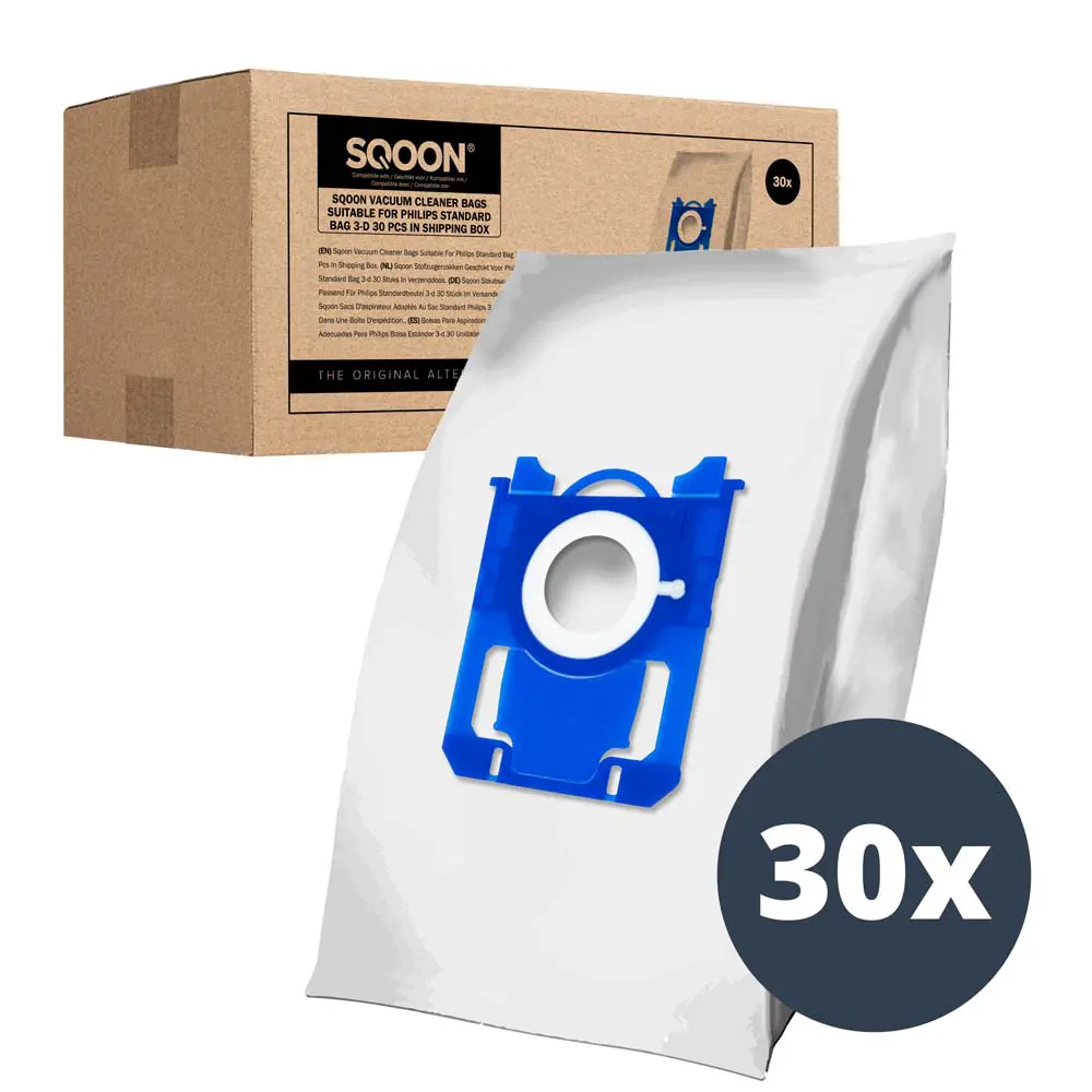 SQOON Stofzuigerzakken geschikt voor Philips Standard Bag 3-D 30 stuks in verzenddoos